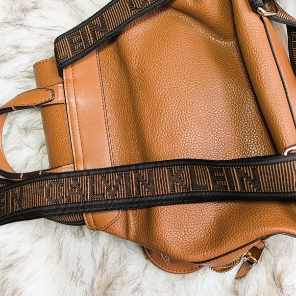 Calvin Klein Millie Backpack Flap Closure Caramel Color + Matching Coin Purse - Picture 4 of 11